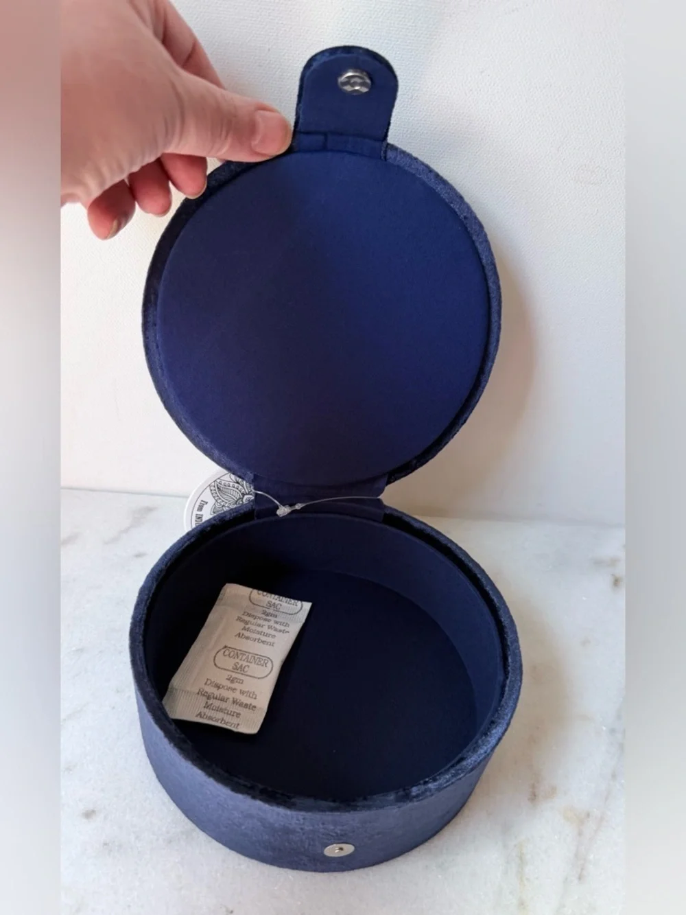 Embroidered Navy Velvet Decorative velvet Jewelry Box with Crane Motif travel